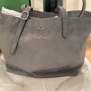 kate spade grey suede tote with dual straps